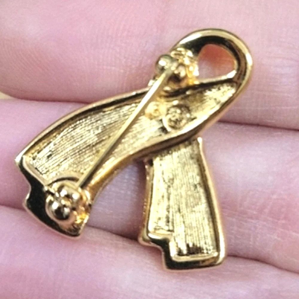 Vintage Swarovski USO Support Our Troops Yellow Ribbon Brooch